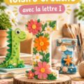 Une table remplie de matériaux colorés pour activités manuelles, incluant des projets avec la lettre I.