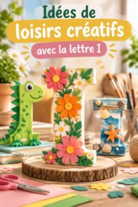 Une table remplie de matériaux colorés pour activités manuelles, incluant des projets avec la lettre I.