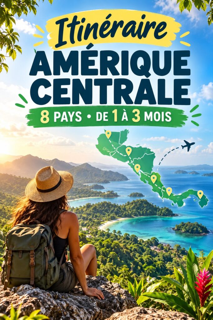 Une carte colorée représentant les 8 pays d'Amérique centrale à visiter.