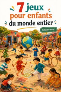 Des enfants s'amusant autour de jeux traditionnels du monde entier