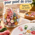 Une sélection de marqueurs colorés pour point de croix sur une table de création.