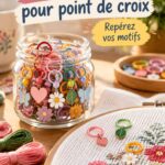 Une sélection de marqueurs colorés pour point de croix sur une table de création.