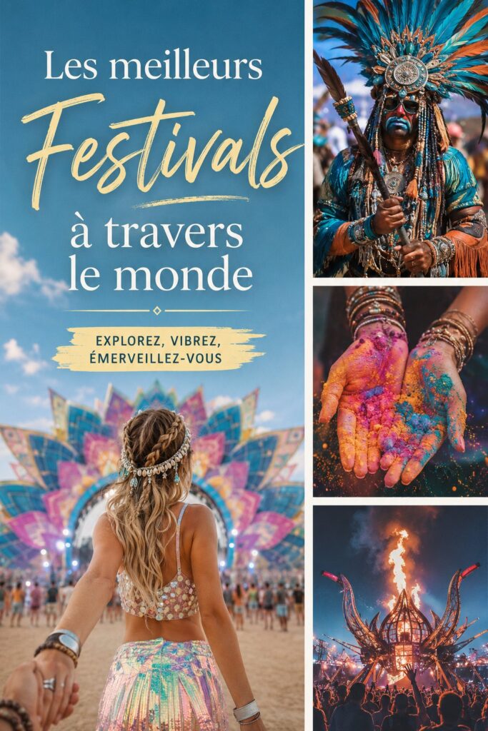 vue d'un festival vibrant avec des lumières et des décorations colorées