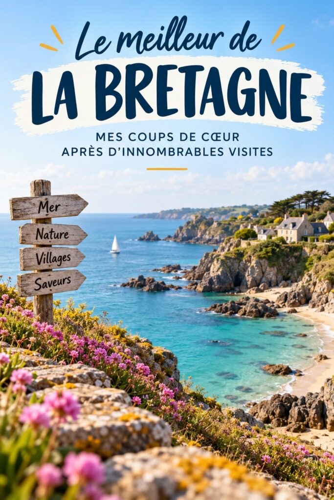 Vue panoramique sur une plage bretonne avec des rochers et des vagues