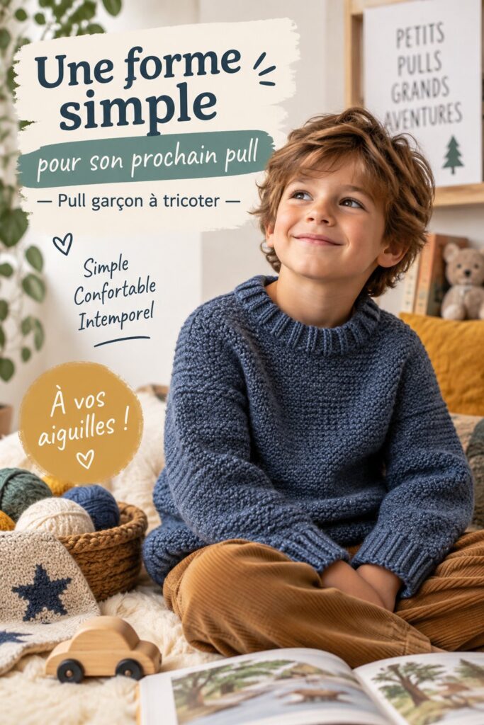 Pull tricoté à la main pour garçon avec un design simple et charmant.