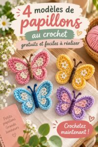 Modèles de papillons colorés en crochet, prêts à être réalisés par des passionnées d'activités manuelles.