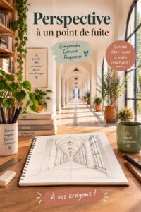 Illustration expliquant la perspective à un point de fuite dans une œuvre d'art.