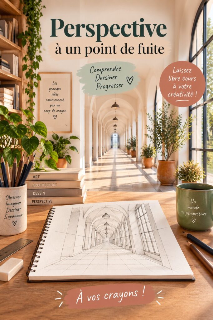 Illustration expliquant la perspective à un point de fuite dans une œuvre d'art.
