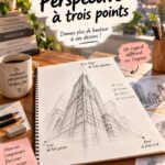 Technique de dessin illustrant la perspective à trois points