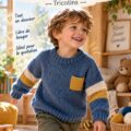Pull tricoté pour garçon, confortable et pratique, mettant en avant les matières douces.
