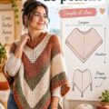 Poncho fait main coloré sur un fond clair, illustrant un projet de couture créatif.