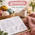 Un assortiment de modèles de tricot gratuits sur une table en bois
