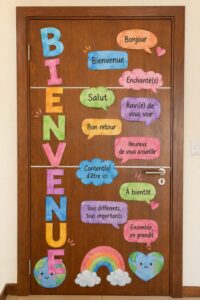 Tableau en aquarelle multilingue illustrant la diversité culturelle