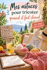 Femme tricotant dans une chaise longue en été