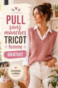 Pull sans manches en tricot porté par un mannequin, ambiance chaleureuse.