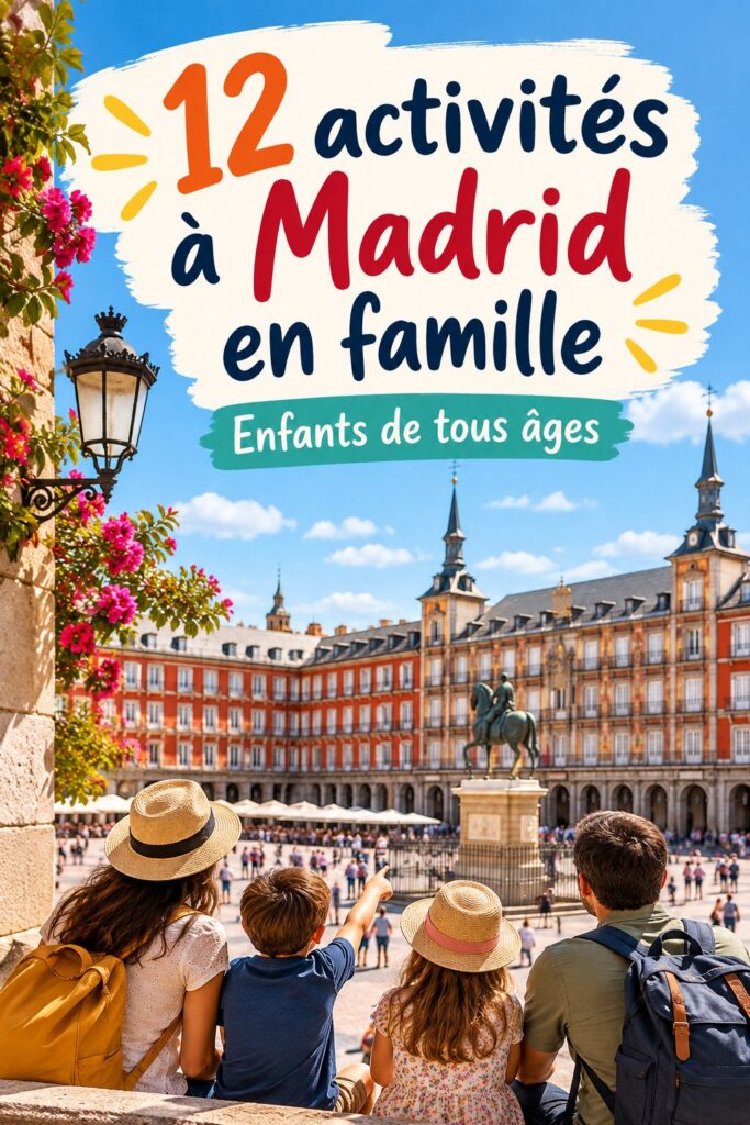 Une famille s'amusant dans un parc à Madrid avec des enfants.