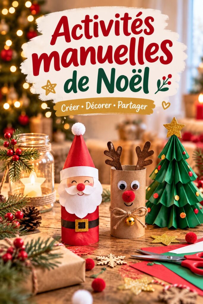 Activités manuelles pour Noël, mettant en avant des créations décoratives réalisées à la main.