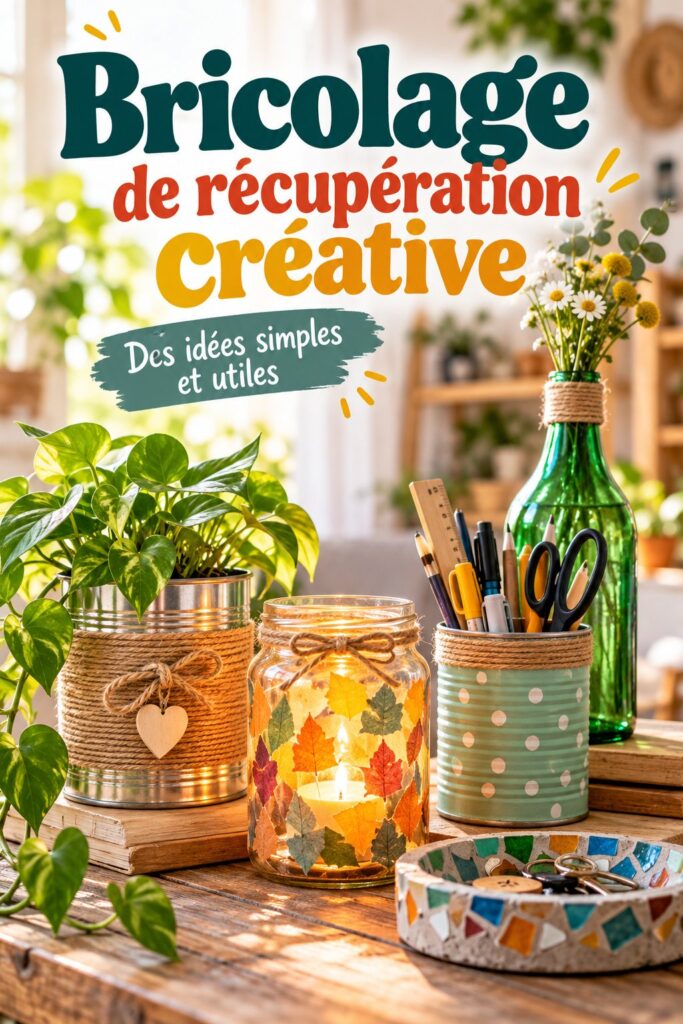 Un collage d'objets récupérés transformés en créations artistiques.