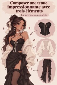 Femme portant une tenue impressionnante composée de trois éléments clés.