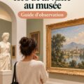 Une femme explorant des œuvres d'art lors d'une visite au musée, regardant attentivement une peinture.