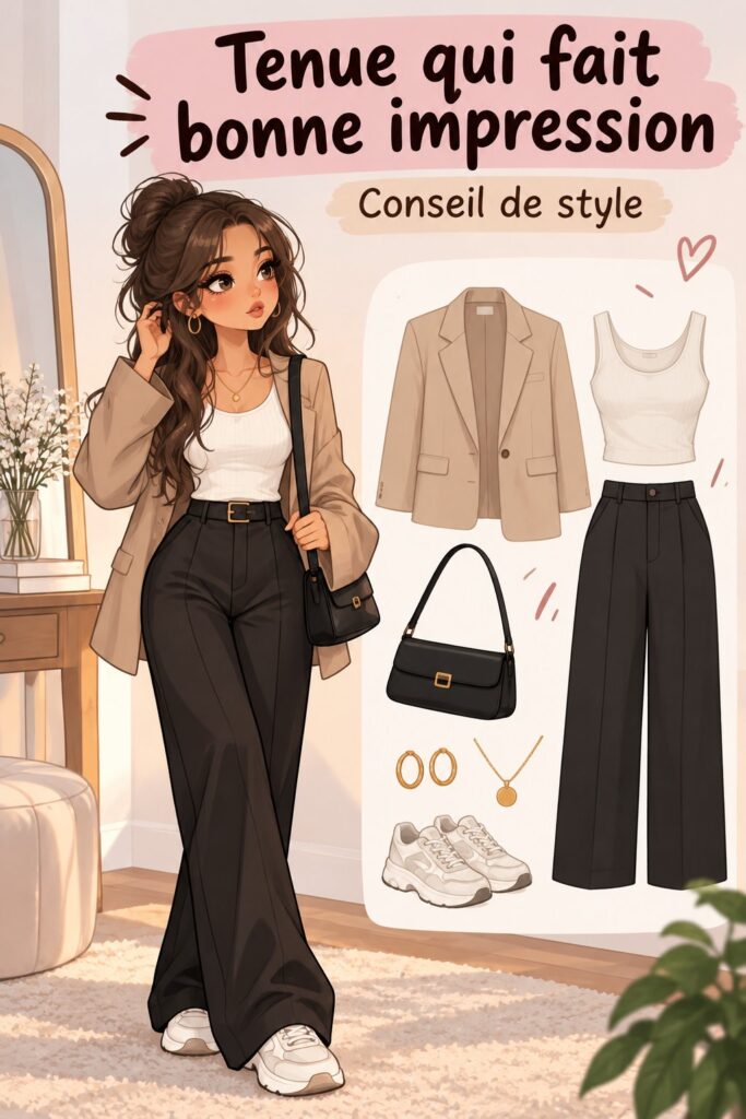 Femme portant une tenue élégante et colorée pour impressionner lors d'un événement.