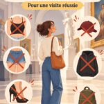 Femme élégante et confortable en tenue de musée