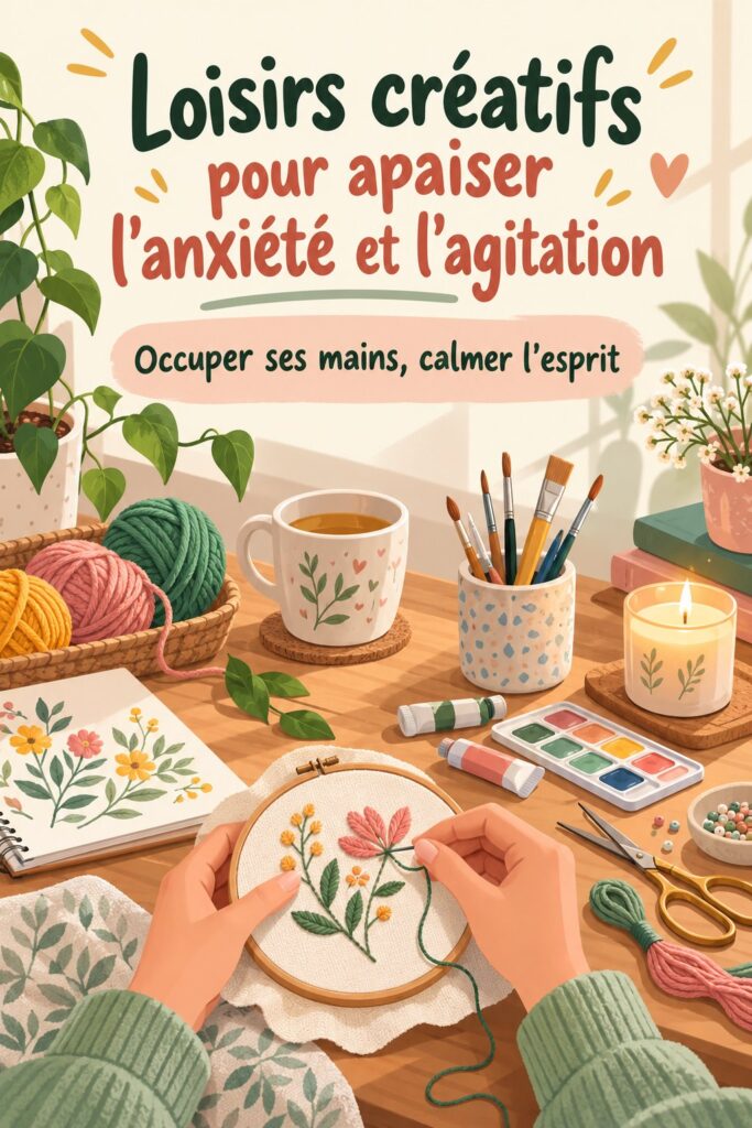 Femme engagée dans une activité manuelle apaisante, illustrant l'effet relaxant des loisirs créatifs.