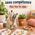 Une femme souriante tenant un projet de loisir créatif simple