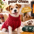 Un chien mignon portant un pull tricoté coloré dans un parc en hiver