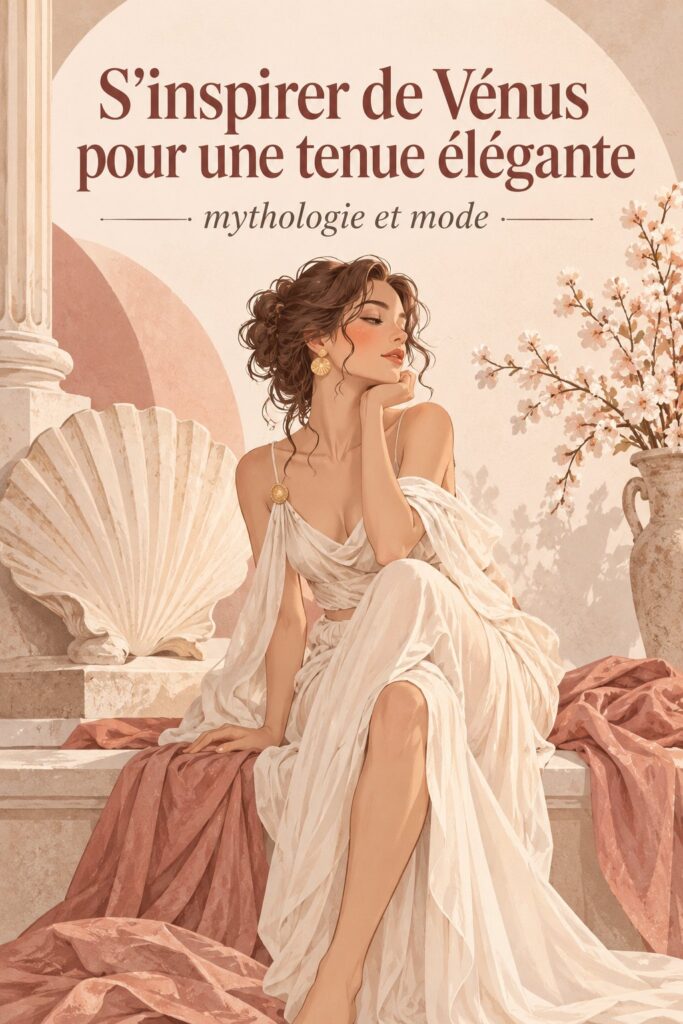 Une femme portant une tenue inspirée de Vénus, élégante et raffinée.