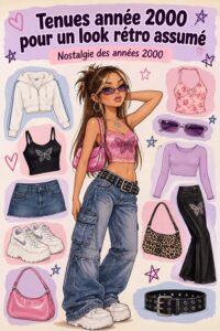 Une femme portant un look inspiré des années 2000, avec des pièces rétro modernes.