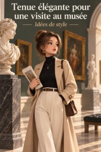 Femme élégante portant une tenue chic pour une visite au musée