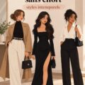 Une femme portant une tenue élégante et chic, prête à impressionner.