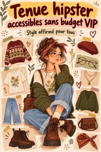 Femme portant une tenue hipster colorée et originale, représentant le style accessible.