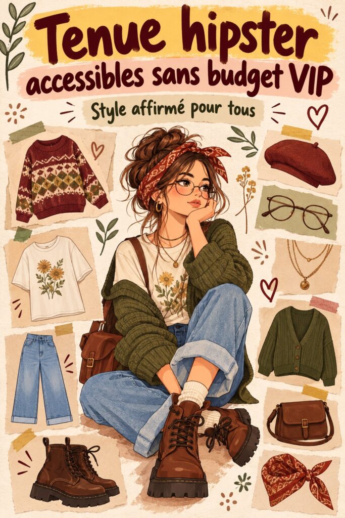 Femme portant une tenue hipster colorée et originale, représentant le style accessible.